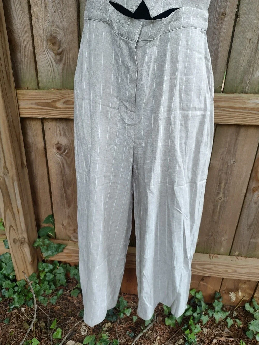 🏵️ Zara Halter Neck Linen Viscose Striped Button Front Wide Leg Jumpsuit NWT Sm